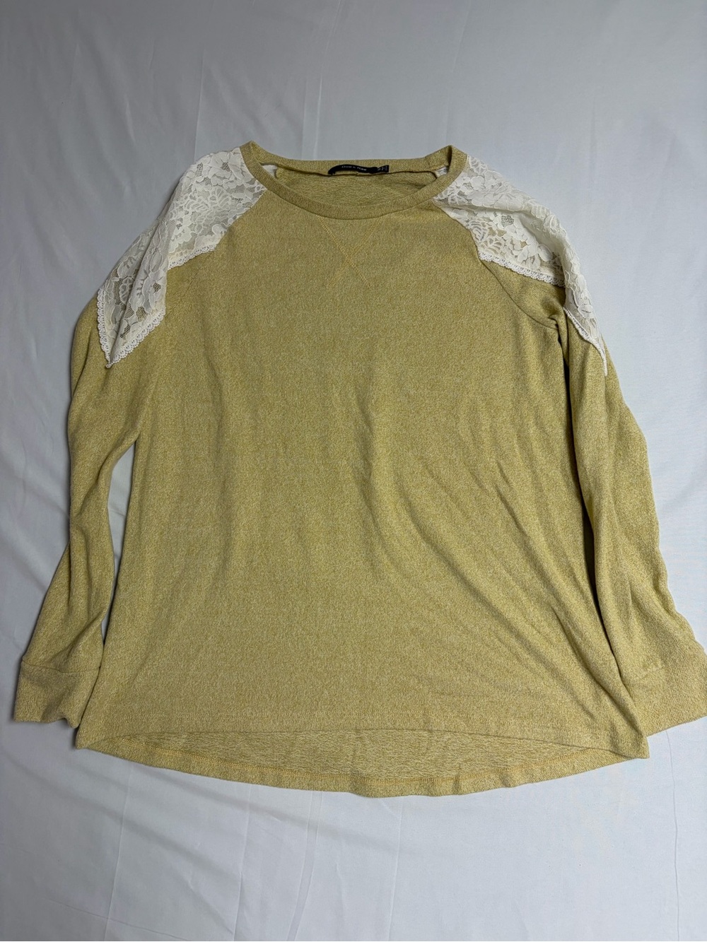 Doe & Rae Light Mustard Lace-Shoulder Long Sleeve Top